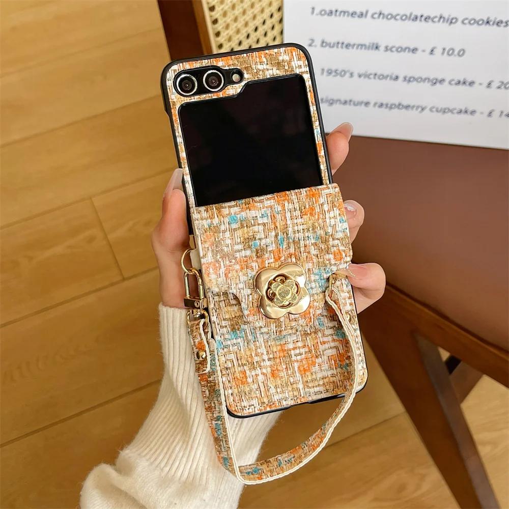 

Чехол-ремешок для телефона Samsung Galaxy Z Flip 6 5 4 3 Flip6 Flip5 Flip4 Flip3 5G держатель для карт чехол из искусственной кожи с плетением For Samsung Galaxy Z Flip 3