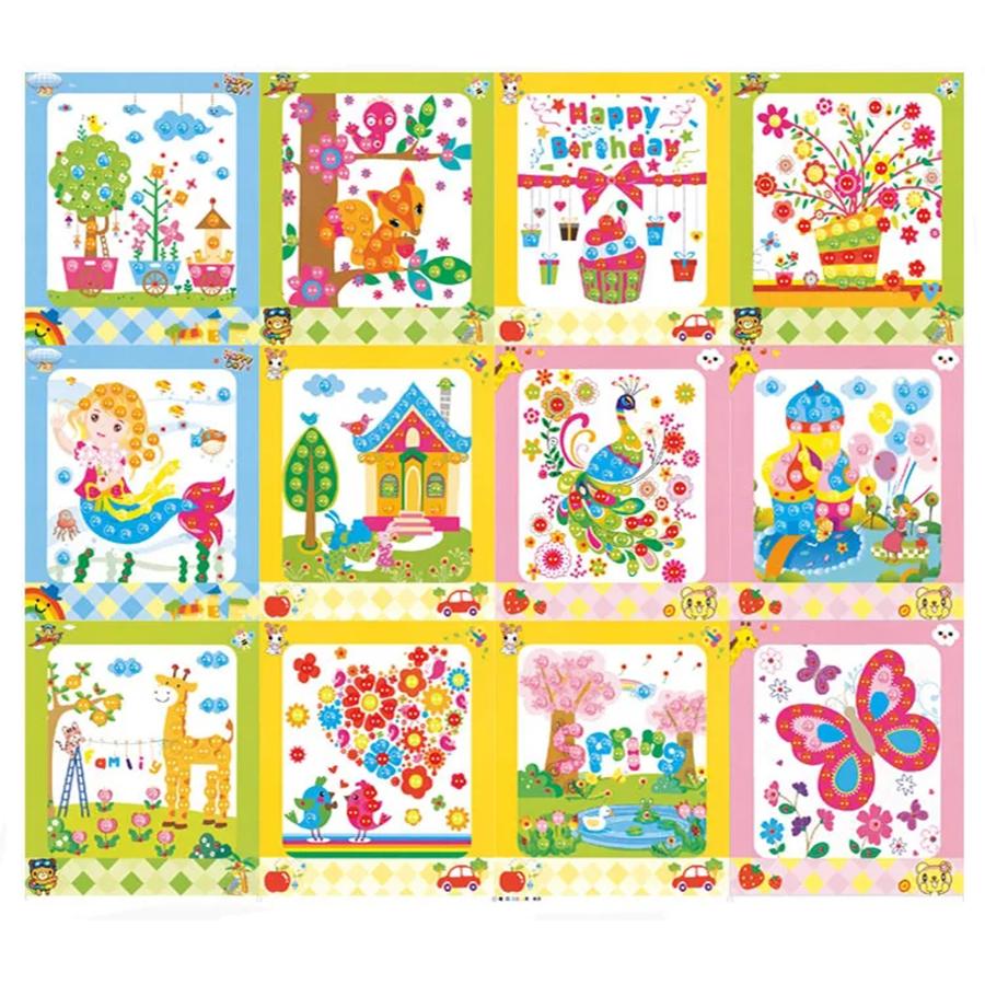 5pcs Style Random Button Stickers Children Creative Handmade DIY Button Painting Toys School Art Craft Kids Early Education Toys