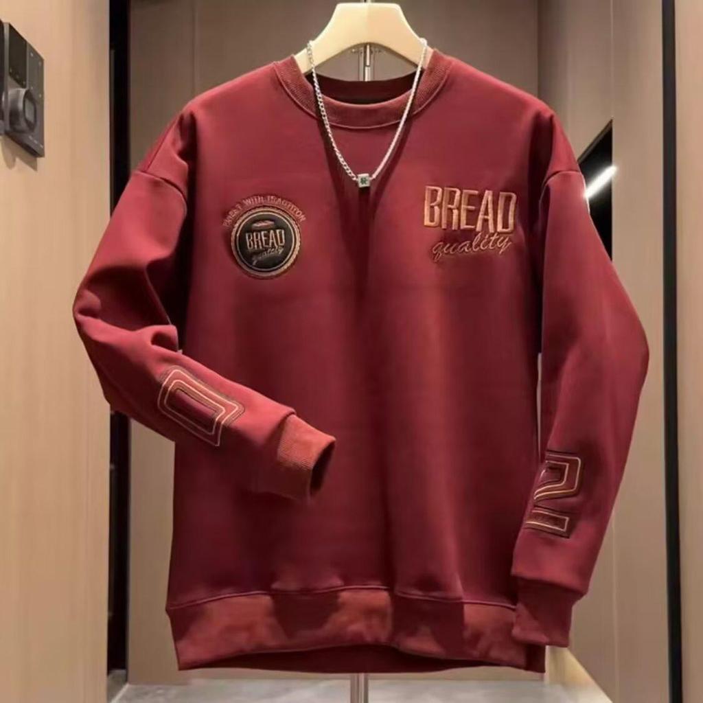 Men's Autumn 2025 Embroidered Casual Hoodie - Versatile Fashion Pullover Round Neck Top