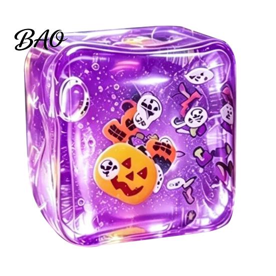 Stress Relief Cube Toy for Halloween Christmas, Anxiety Reduction Ice Squeeze Toy, Slow Rising Clear Sensory Holiday Gift Elastic TPR