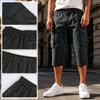 Heren Effen Kleur Knopen Elastische Taille Cargo Capri Broek met Zes Zakken Werkkleding Stijl Casual Pasvorm