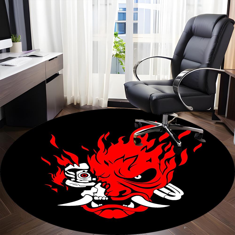 1pc Flame Demon "Gothic Skull" Office Round Area Rug, Under Office Chairs Bedroom Living Room Home Decor, Room Deco