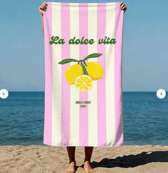 Summer Boho Style Lemons Dolce Vita Text Amalfi Coast Italy Art Style Beach Towel Swimming Pool Microfiber Quick-Dry Sand-Free