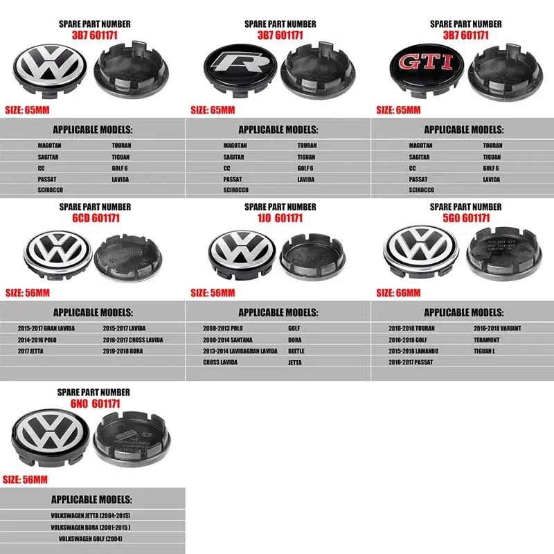 Pro VOLKSWAGEN 4ks 55mm 65mm Středové pokličky kol automobilu Kryty nábojů Pokličky kol Příslušenství Pro Volkswagen VW GTI Golf Jetta Polo Beetle CC