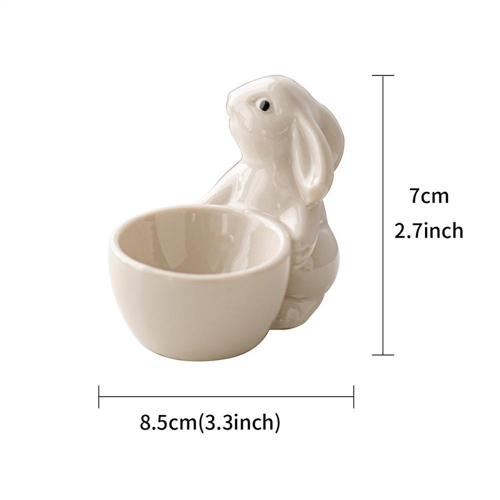 Ceramic Rabbits Shape Egg Cup Cute Bunny Shaped Egg Stand Holder Tabletop Ornaments Hard Boiled Egg Holder Container Egg Tools