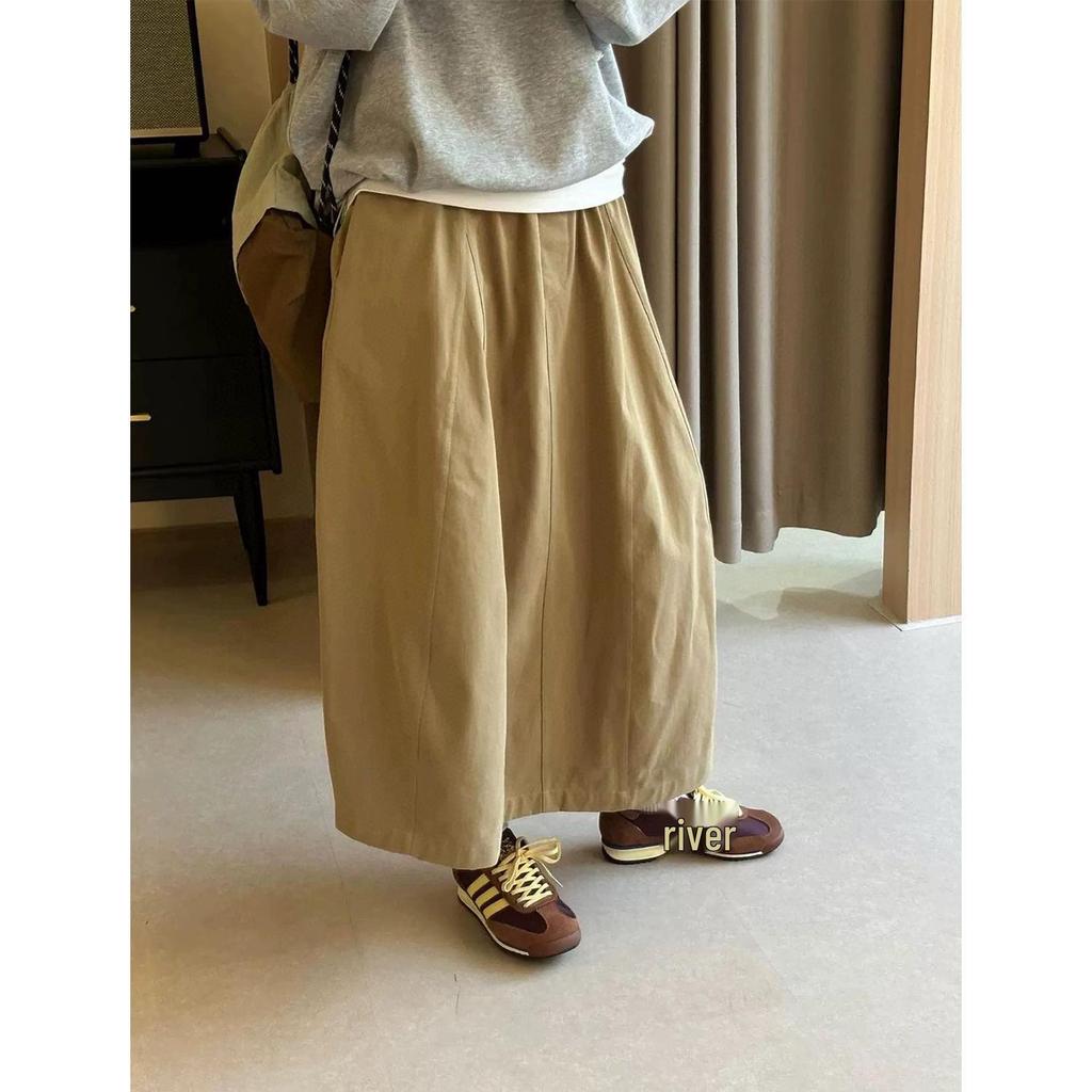 Pepper Patch Women's Elastic Waist Cotton Midi Skirt - Korean Style A-line for Spring/Summer
