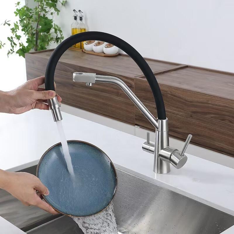 TLXT Double Handle Silicone Tube Universal Hot & Cold Purified Water Faucet
