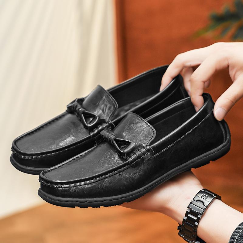 Fashion Flat Bottomed Anti Slip Comfort Low Top Loafers Lightweight Outdoor Driving Shoes Brand Business Office Men Leather Shoe
