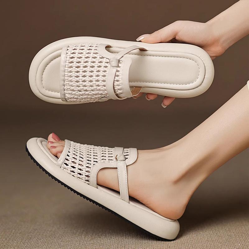 Women's Flats Slippers Casual Summer Shoes Weave Sandals 2025 Woman Beach Flip Flops New Walking Slides Mujer Zapatos
