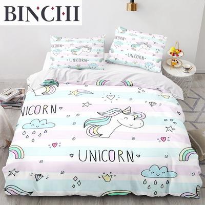 Cartoon Unicorn Duvet Cover Rainbow Bedding Set Horse Microfiber Comforter Cover For Children Girls Birthday Gifts Room Decor