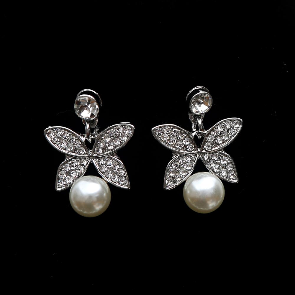 3pcs Soft Romantic Butterfly Imitation Pearl Inlaid Alloy Bridal Necklace Earrings Sweet Wedding Party Formal Wear Jewelry Set