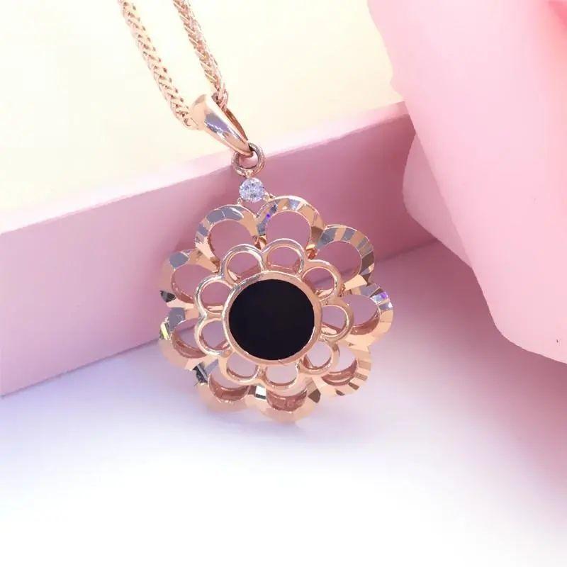 Purple Gold Shiny Hollowed-Out Flower Pendant, Simple High-End Temperament, Colored Gold-Plated Rose Gold Necklace.