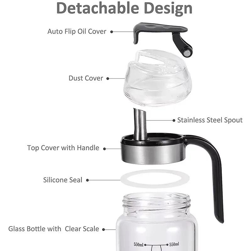 Cooking Oil Bottle High Borosilicate Glass Dispenser With Scale Quantitative Sauce Vinegar Cooking Kitchen Supplies