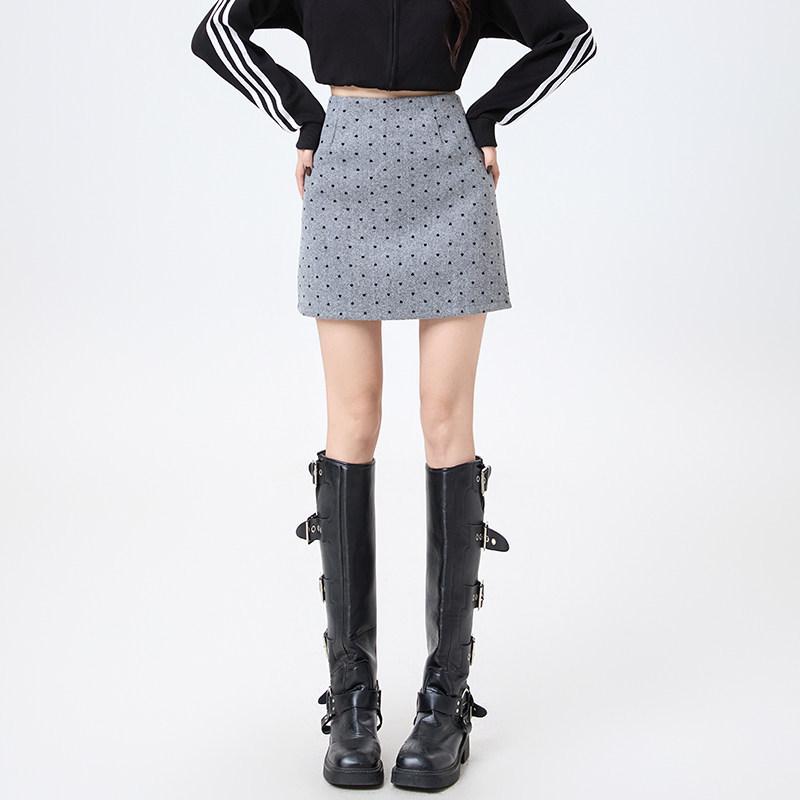 Deep Gray Polka Dot High-Waisted A-Line Wool Skirt - Women s Hip-Hugging Autumn/Winter Style 5XL светло-серый