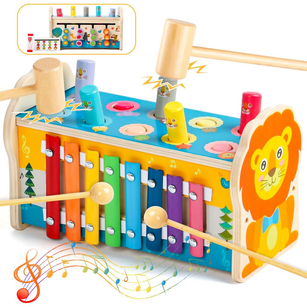 Jerryvon Montessori játék 1 éves születésnapi ajándék 3 az 1-ben oktatójáték kalapács játék Glockenspiel fajáték születésnapi ajándék baba ajándék óvoda
