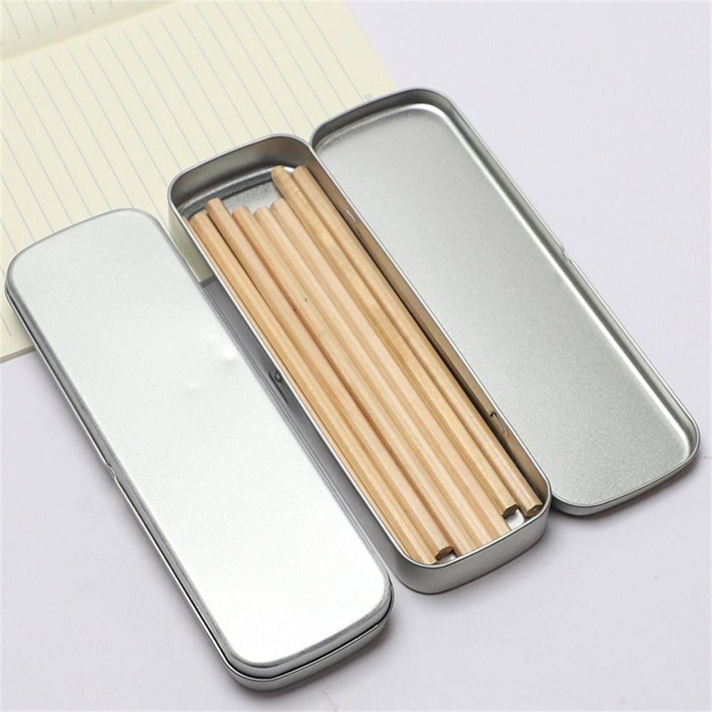 For Kids Metal Single Layer Student Silver Stationery Box Pencil Box Pencil Storage Box Pencil Case