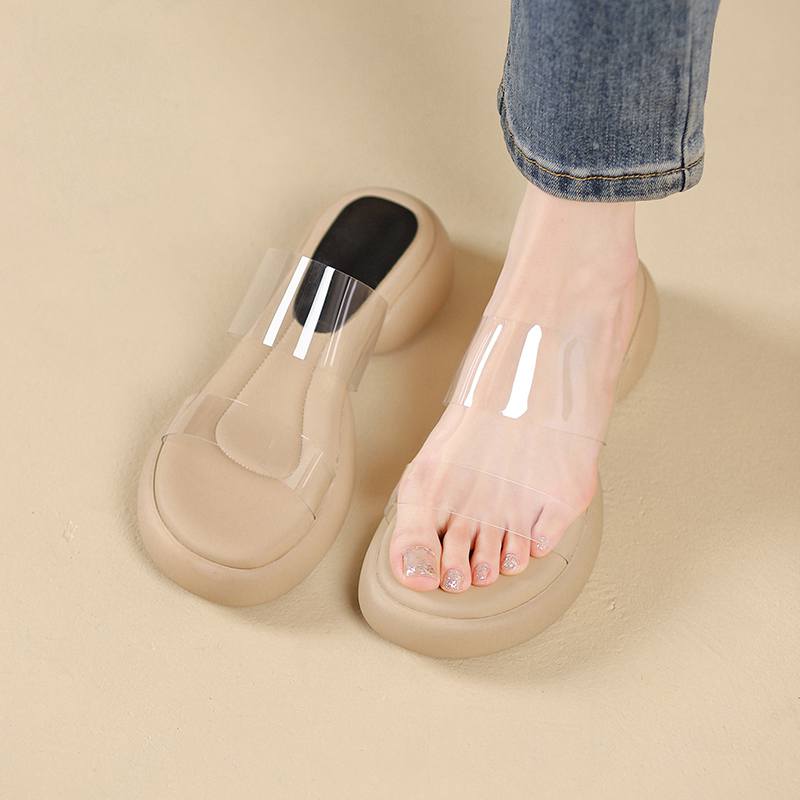 Krazing Pot Mules Natural Leather PVC Peep Toe Thick Heels Summer Shoes Size 42 Platform Women Sandals