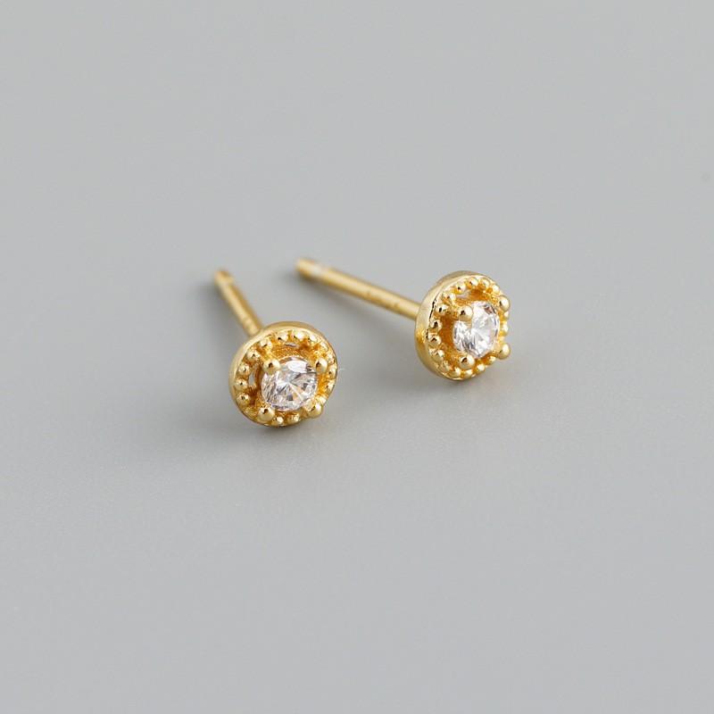 Minimalist Round Zircon Stud Earrings Women Sterling Geometric Fashion Jewelry 925 Sterling Silver