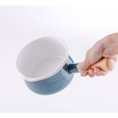 Fuji Enamel Milk Pan with Lid, 15cm, 1.2L, Gas and Induction Compatible, Enamel Saucepan, Baby Food Cookware, Green