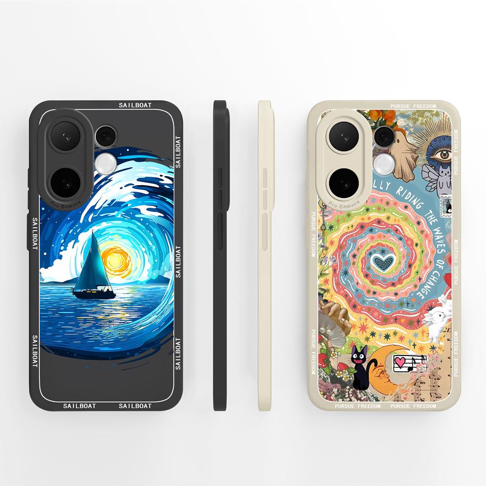 For Vivo V60 Lite Case Candy Painted Flower Phone Back Cover For Vivo V 60 Soft Liquid Silicone Anti Drop Full Protection Bumper