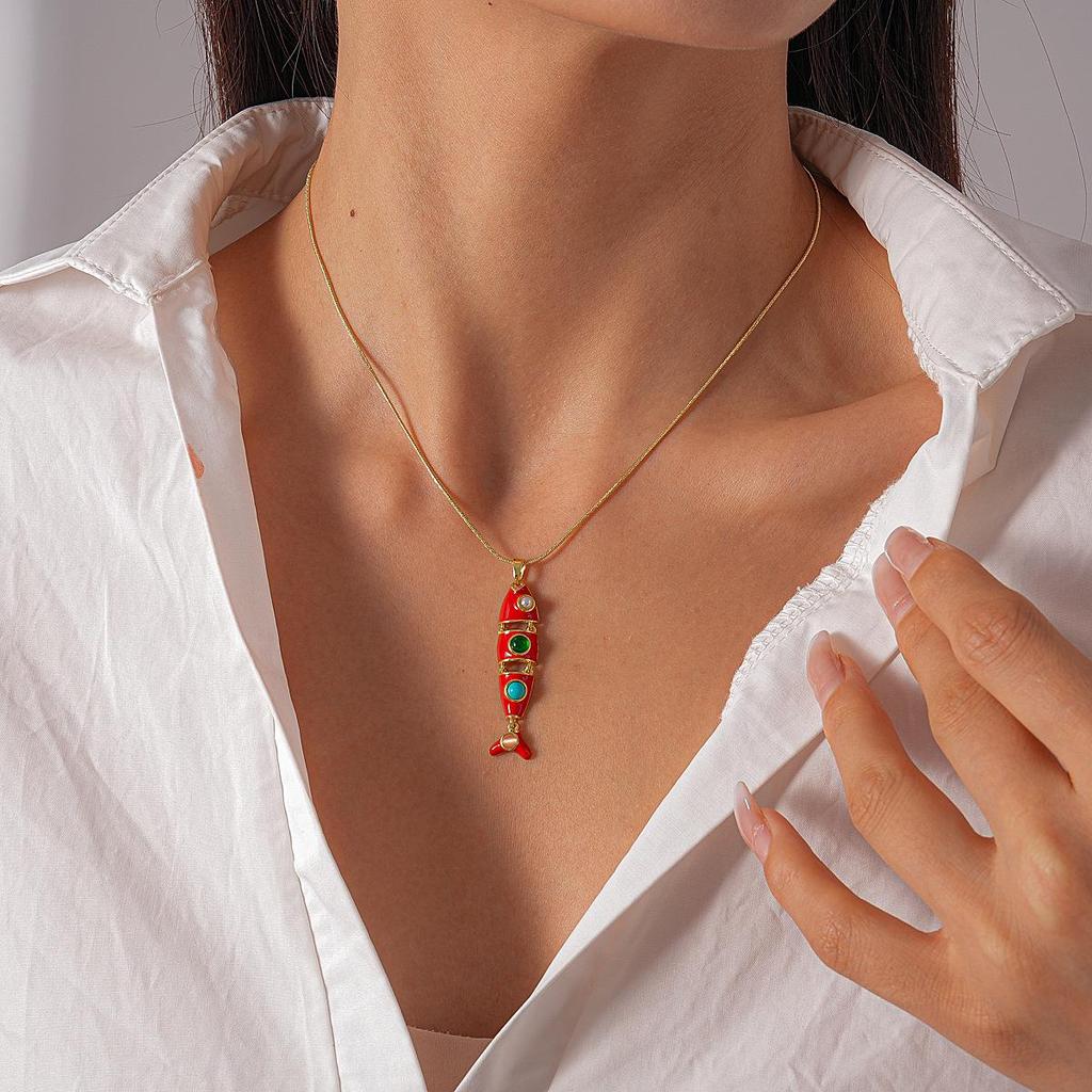 Stainless Steel Fish Tassel Pendant Earrings & Necklace Set - Women's Light Luxury Jewelry