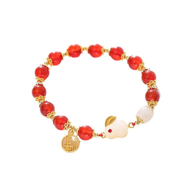 Natural Agate Jade Rabbit Braceletfashion Women Daily Jewelry Gift