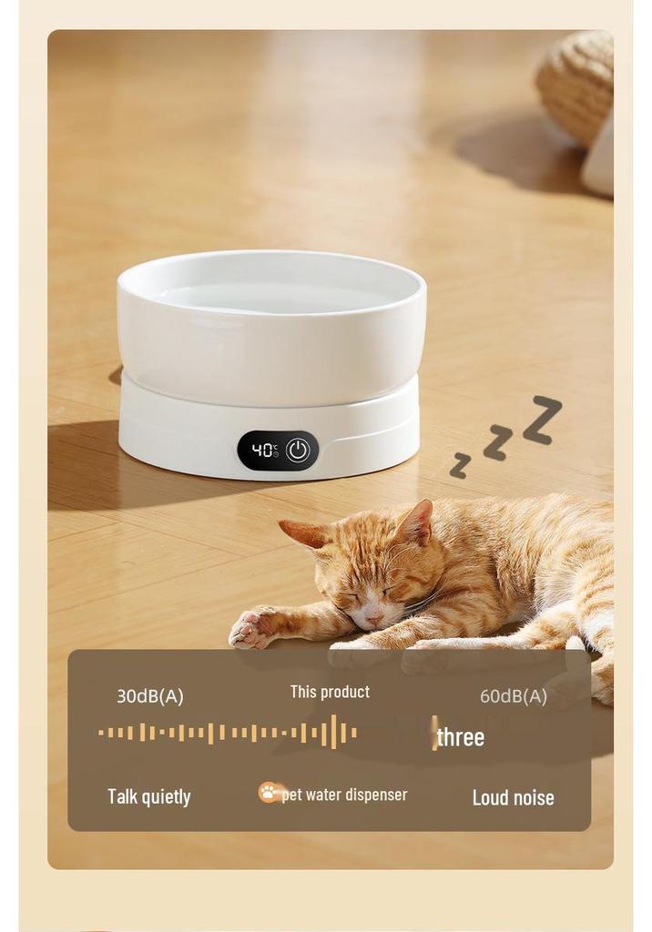 Cat & Dog Heated Water Dispenser: Ceramic Winter Fountain Bowl with Stable Temperature Mat for Pets