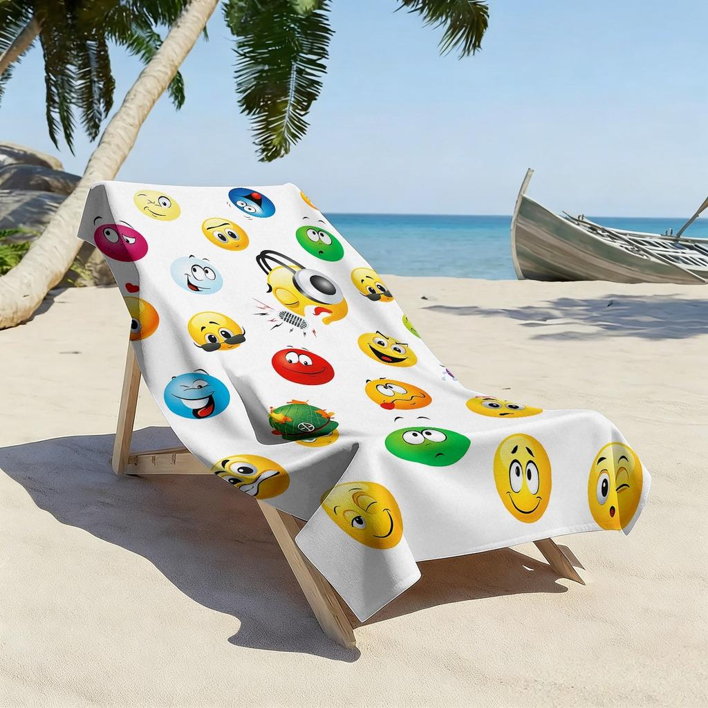 Funny Expression Pack Theme Polyester Microfiber Beach Towel Is Highly Absorbent, Suitable for Swimming and Beach Outings