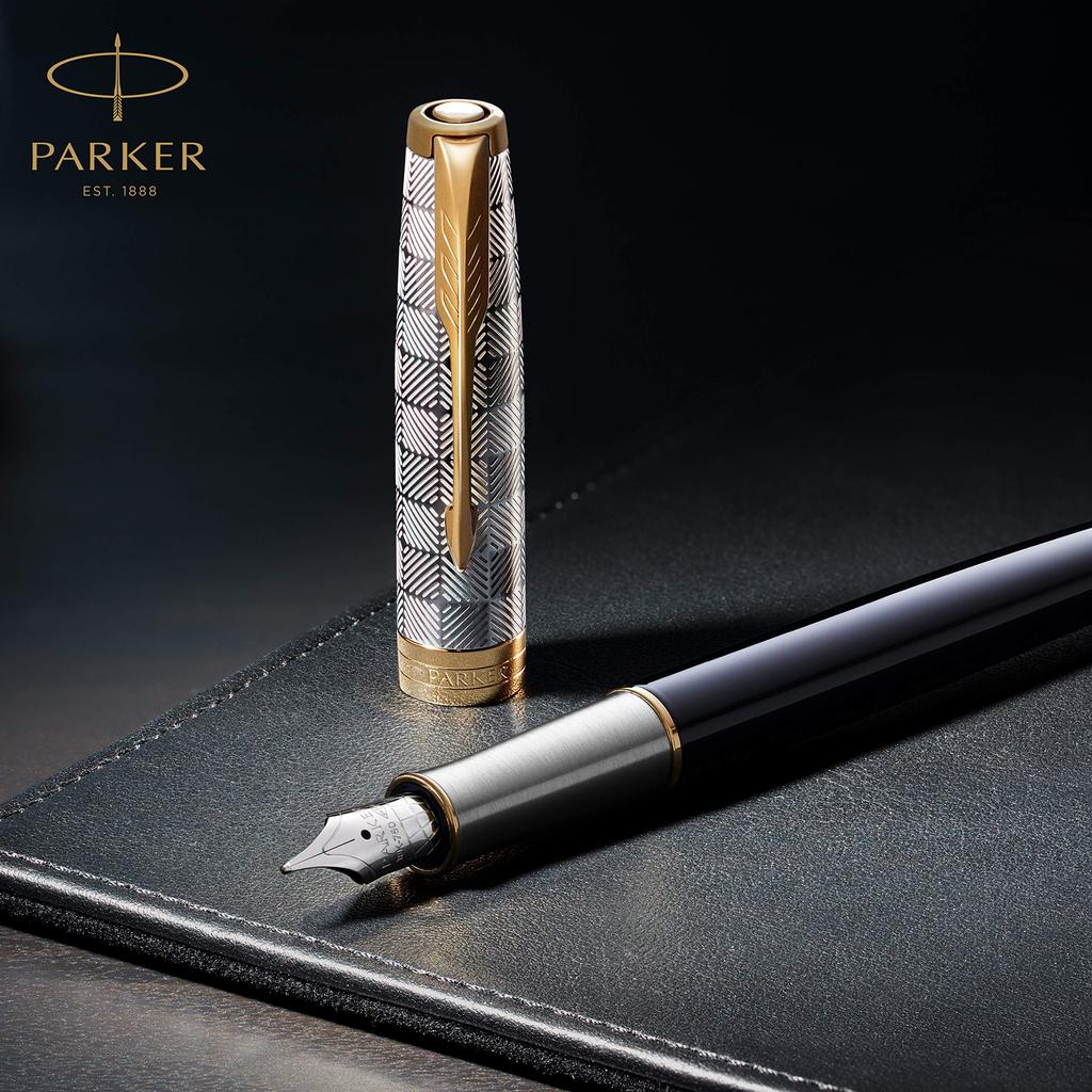 PARKER Sonnet Premium Metal Gray PGT Fountain Fine 18K Gold Gift Officially Product Number 2119788 & Pen, Nib, Nib, Boxed, Imported,