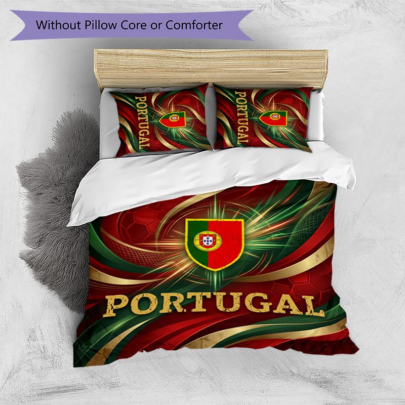 Set Biancheria da Letto Stampata Calcio Portogallo 3 Pezzi Set Copriletto Traspirante Accogliente come Regalo per la Casa Nuova o per le Feste