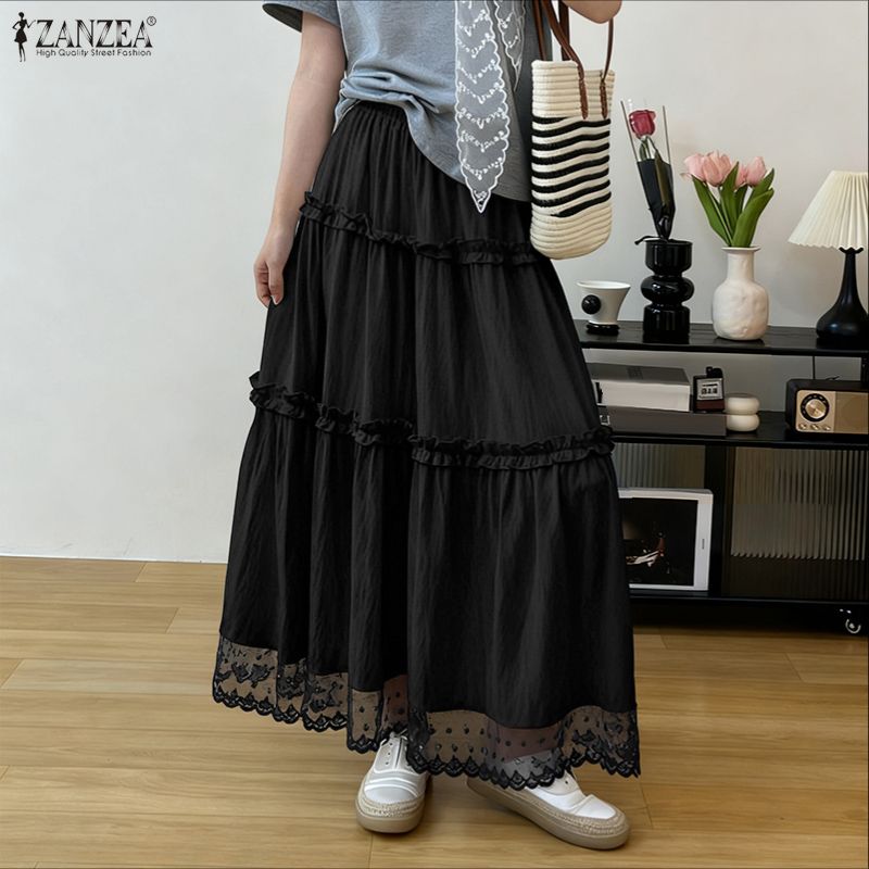 ZANZEA Dámské ležérní volné letní dlouhé sukně s elastickým pasem