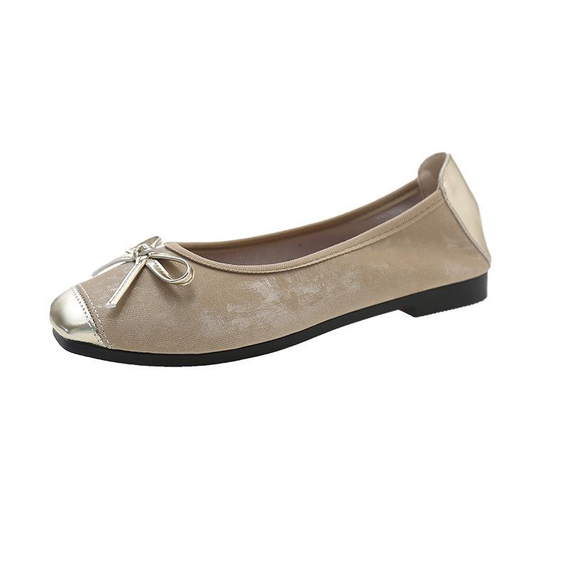 2025 New Color Matching Round Head Retro Bow Single Shoes National Style Light Mouth Soft Sole Ballet Shoes Flat Sole Single Shoes Women