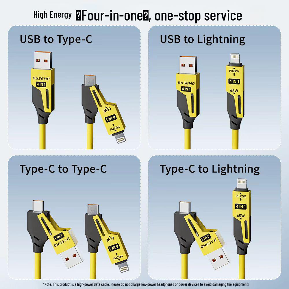 Double Magic 65W + 27W Spring Telescopic 4-in-1 Data Cable for Apple & Huawei