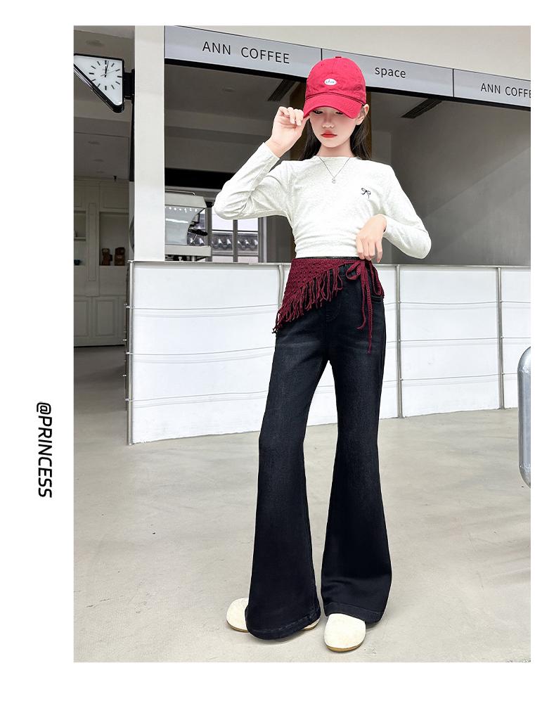 Girls' Black Slim Flared Jeans - Spring/Autumn 2025 Collection