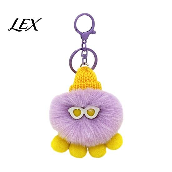 Soft Octopus Keychain Plush Keychain, Fuzzy Stuffed Sea Animal Bag Charm, Hanging Cartoon Accessory Knit Hat with Keyring for Backpacks and
