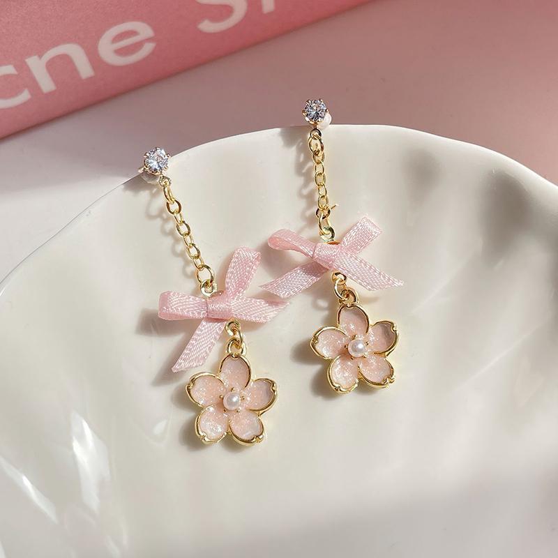 

Romantic Flower Drop Earrings For Women Girls Elegant Exquisite Cherry Blossoms Tassel Earrings Jewelry Accessories Gifts