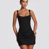 2026 New Women's Sexy Square Neck Sleeveless Bodycon Strap Waist-Cinching Short Dress