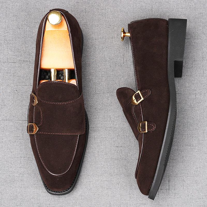 Fashion Fashion New Men's Pointed Toe Suede Leather Flats Shoes Male Designer Monk Strap Loafter Homecoming Wedding Dress Footwear