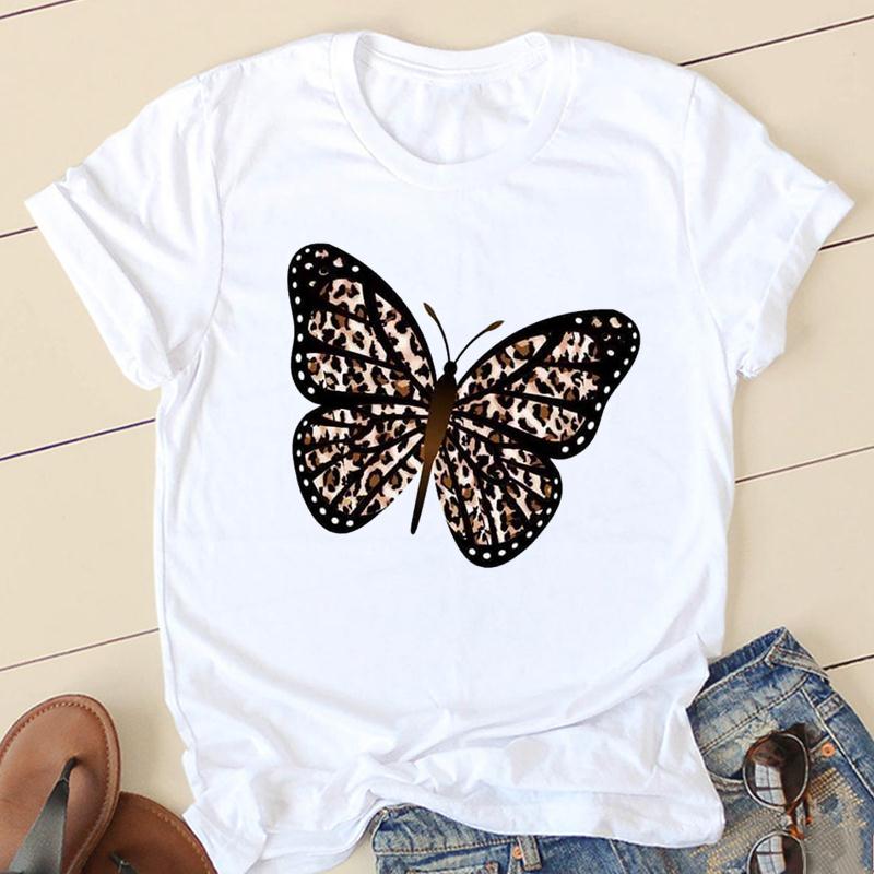 

Женская футболка с леопардовым принтом бабочки, летняя модная футболка, женская футболка с коротким рукавом, женская одежда, футболки с графикой