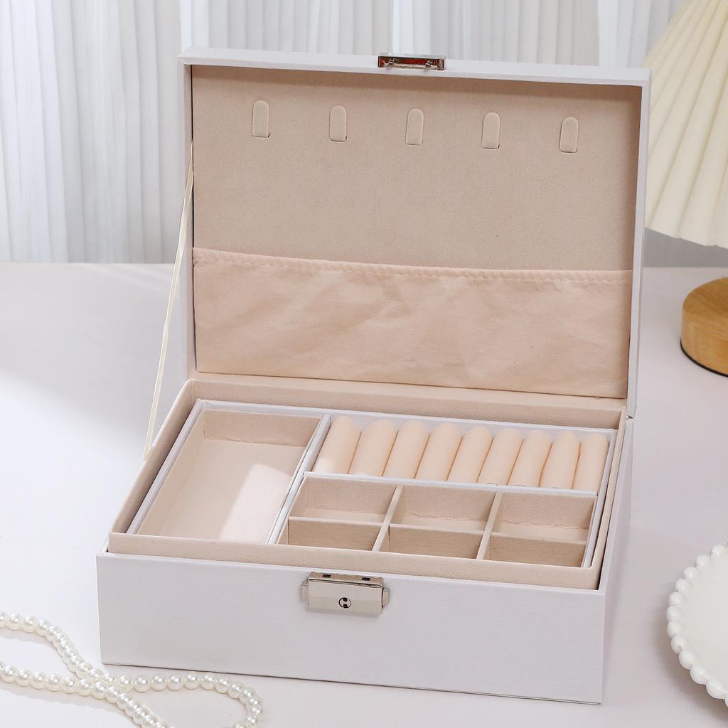 Desktop Jewelry Box Large Capacity Double-layered Jewelry Storage Box Ring Necklace Earrings Organizer Box Leather Material