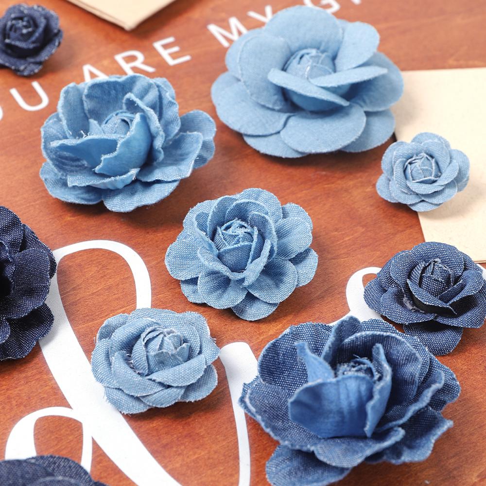 3/5PCS Blue Artificial Flowers Heads Fake Flowers Wedding Decoration Bride DIY Clothes Headwear Accessory Craft Gifts Ornament
