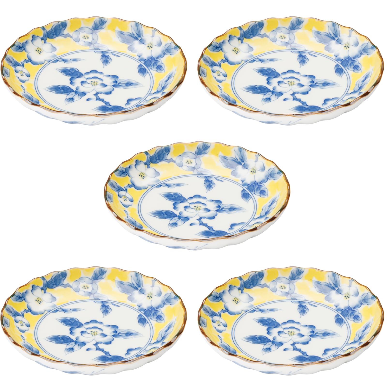 

Mino Ware Flower Dinnerware Set of 16cm Microwave and Dishwasher Made in Product Number 564605 Yellow Pattern 5, Diameter, Safe, Japan,