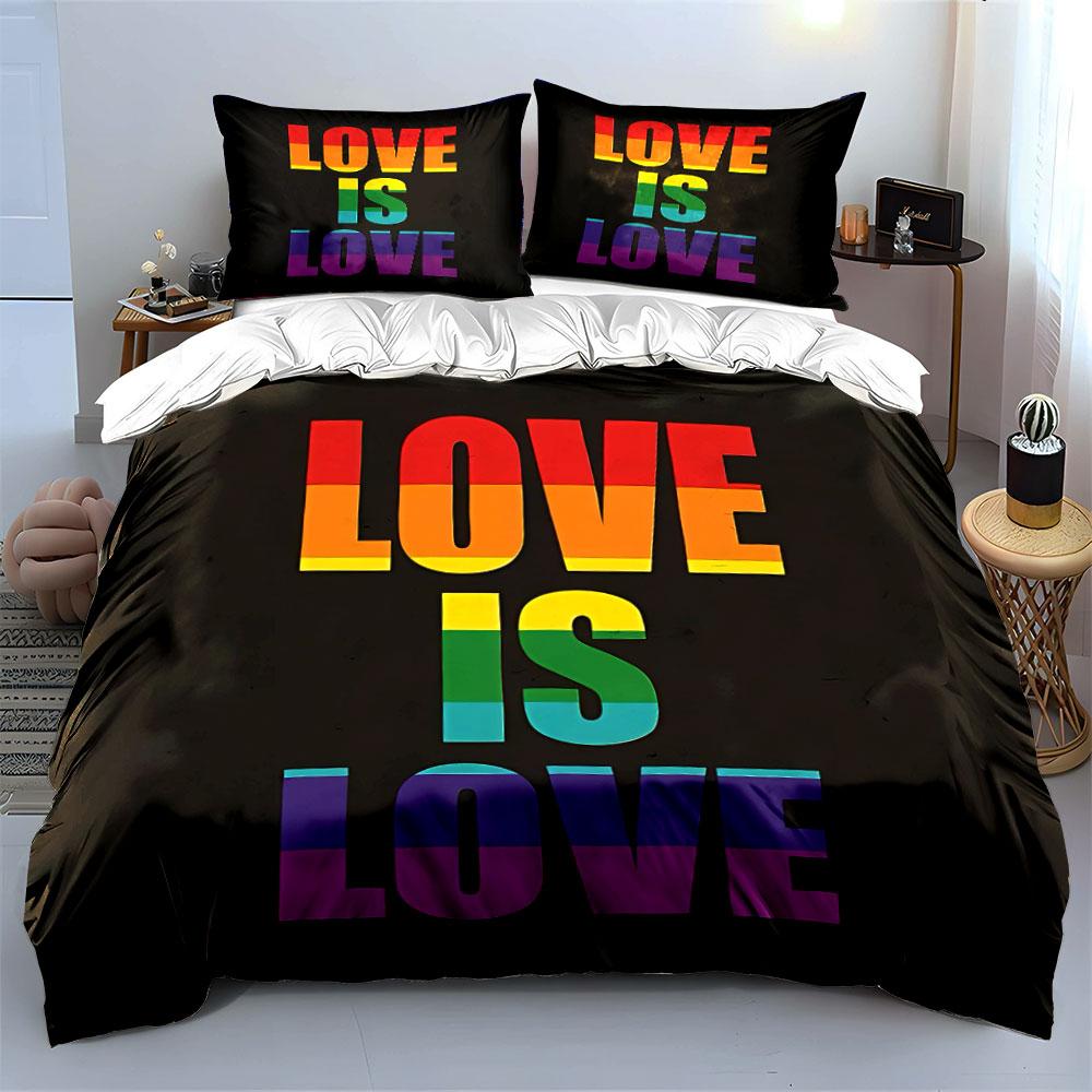 Regenbogen Liebe Kunst Dekor Set Bettwäsche Set mit 1 Bettbezug 2 Kissenbezügen Einzel Doppel King Queen, Geschenk