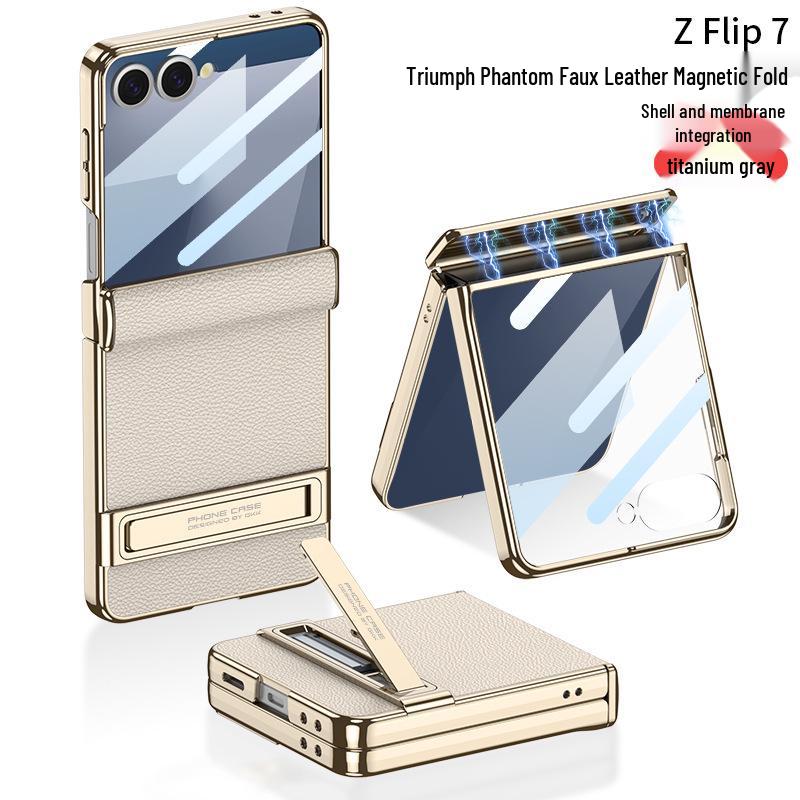 Samsung Galaxy Z Flip7 Magnetic Leather Full Coverage Case with Electroplated Hinge - GKK