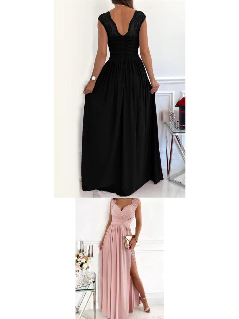 2026 Bez rukávů Krajka Záda odhalená Evropsko-americké Dámské Šaty s rozparkem na lemu