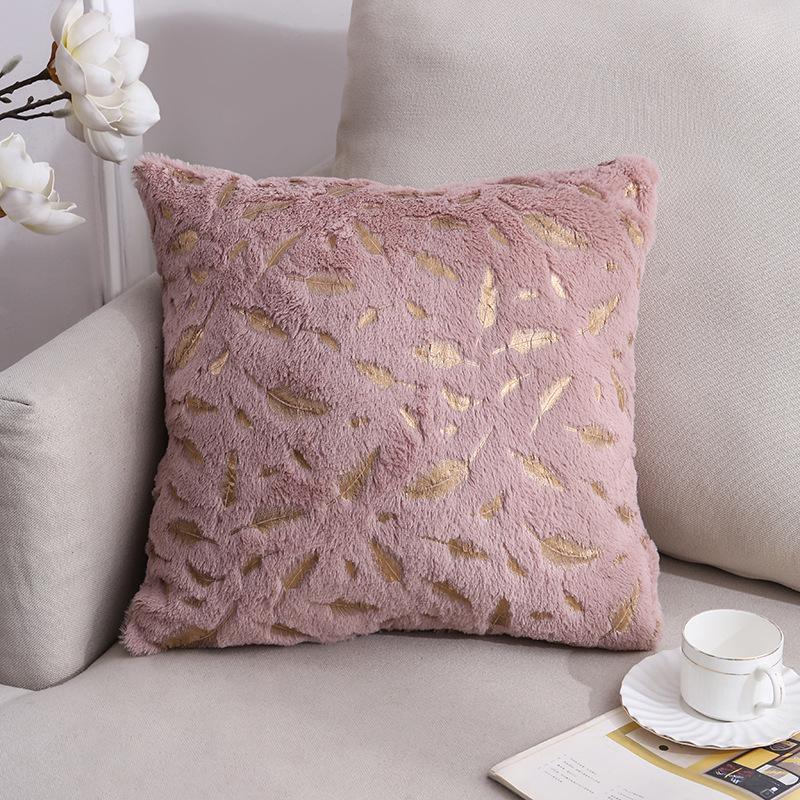Double-Sided Feather Hot Stamped Plush Throw Pillow Cover 45x45cm (Pillowcase only) розовый