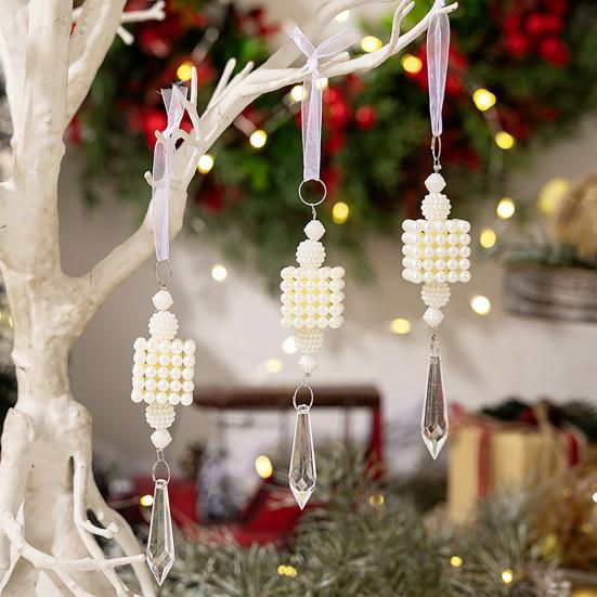 Faux Pearl Christmas Tree Ornaments Winter Faux Pearl Beaded Christmas Hanging Decoration with Faux Crystal Drop Pendant for Wedding Holiday Decor