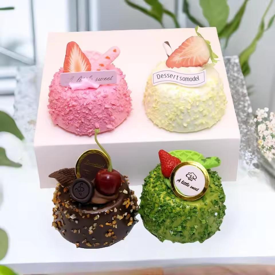 

4pcs Artificial Chocolate Cake Model Ornament Simulation Cake Simulated Dessert Photo Props for Home Kitchen Party Decoration