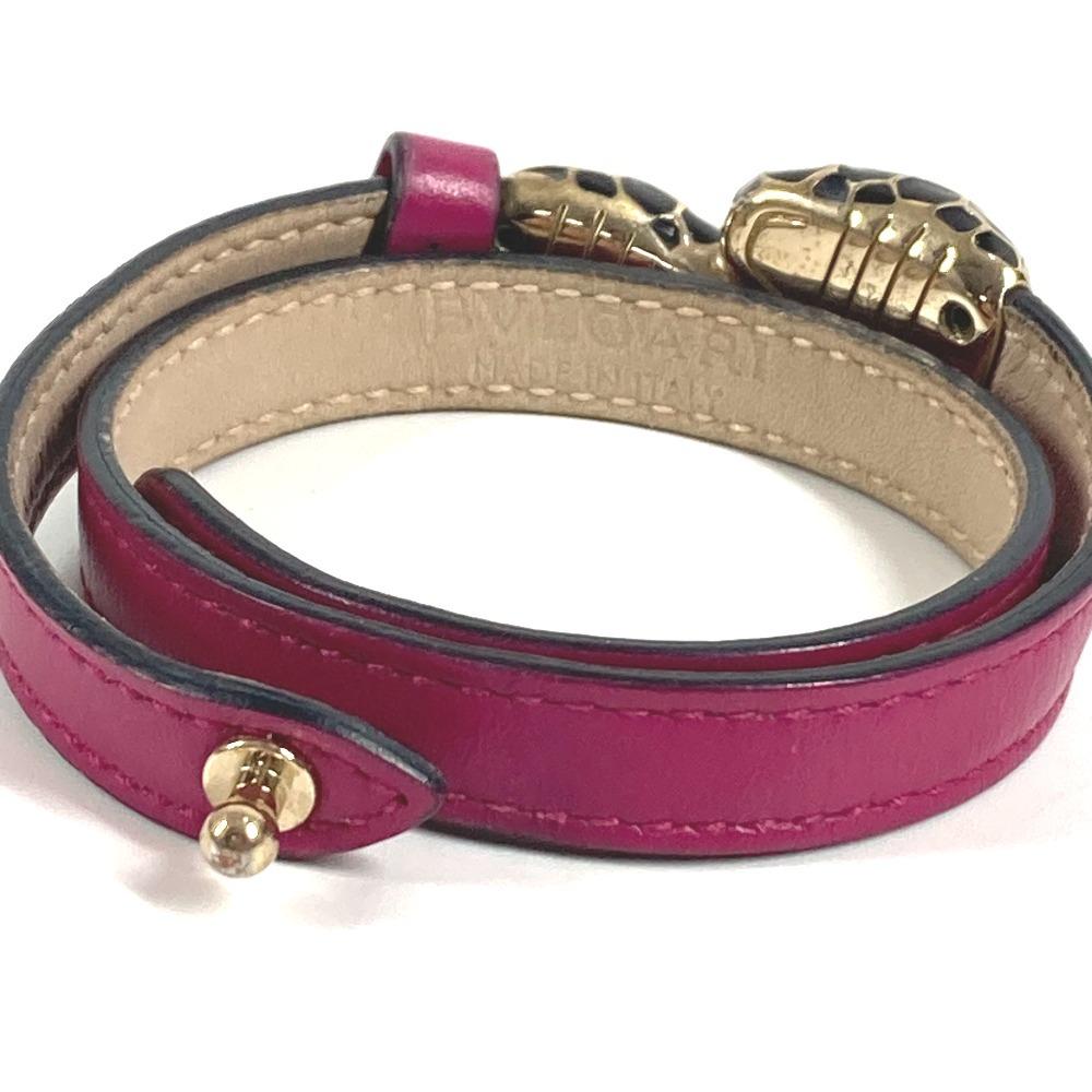 Bvlgari Double Bangle Serpenti Forever Logo Bracelet Leather Pink Based/Gold