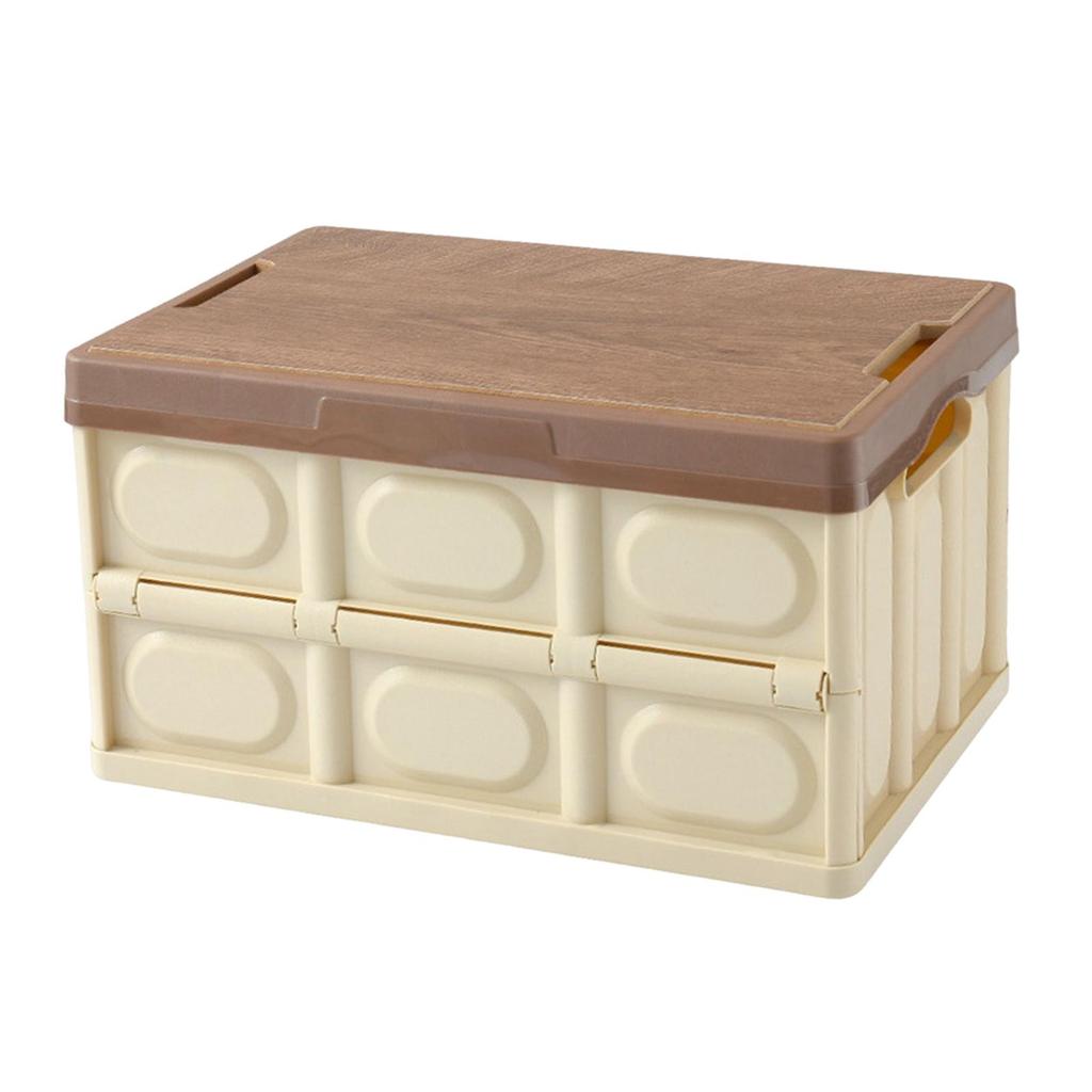 Collapsible Storage Bin Container with Wooden Lid for Indoor Fishing Outdoor